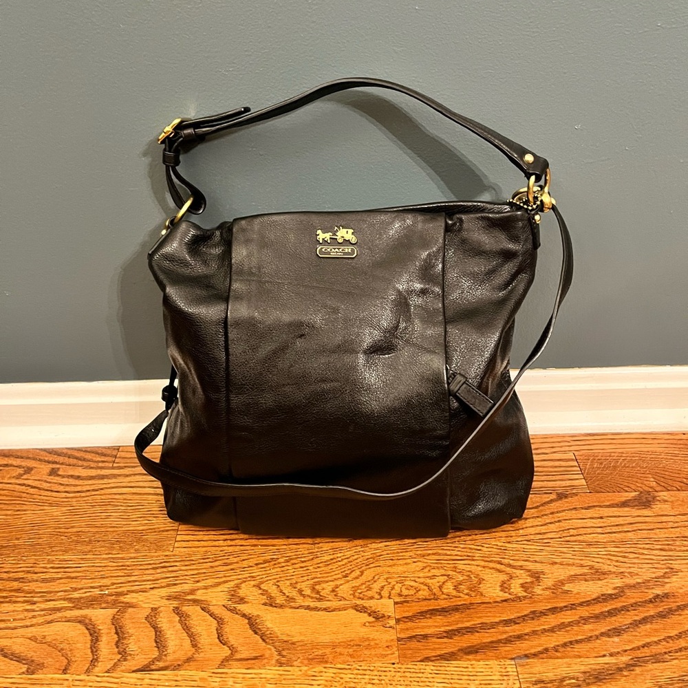 COACH F1273-21224 Madison Isabelle Leather Satchel Purse Black Large EUC